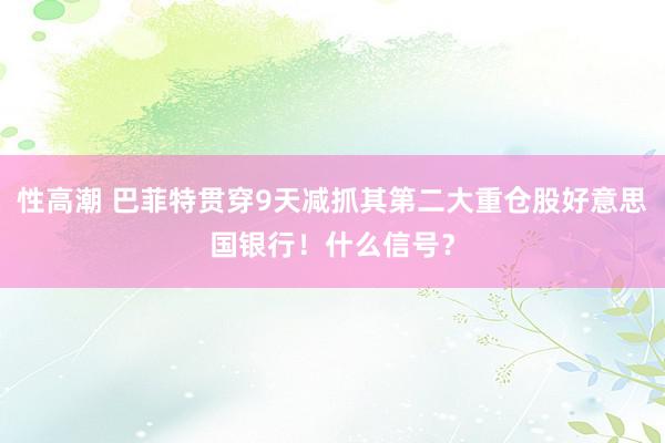 性高潮 巴菲特贯穿9天减抓其第二大重仓股好意思国银行！什么信号？